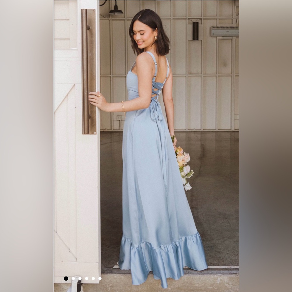 Show Me Your Mumu Clarissa Corset Dress Steel Blue Luxe Satin